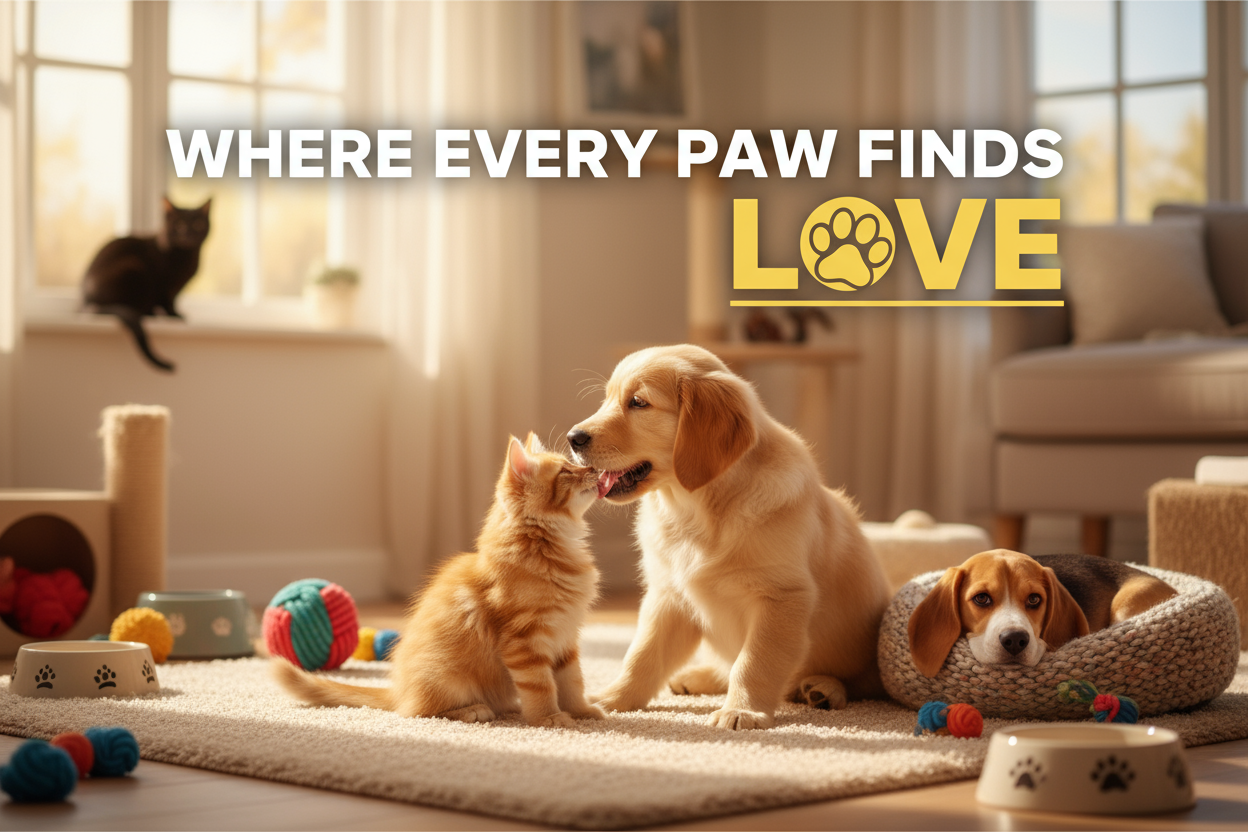 create a slider image for my website which is related to pet niche so create a wallpaper with with hook line with font color yellow and white